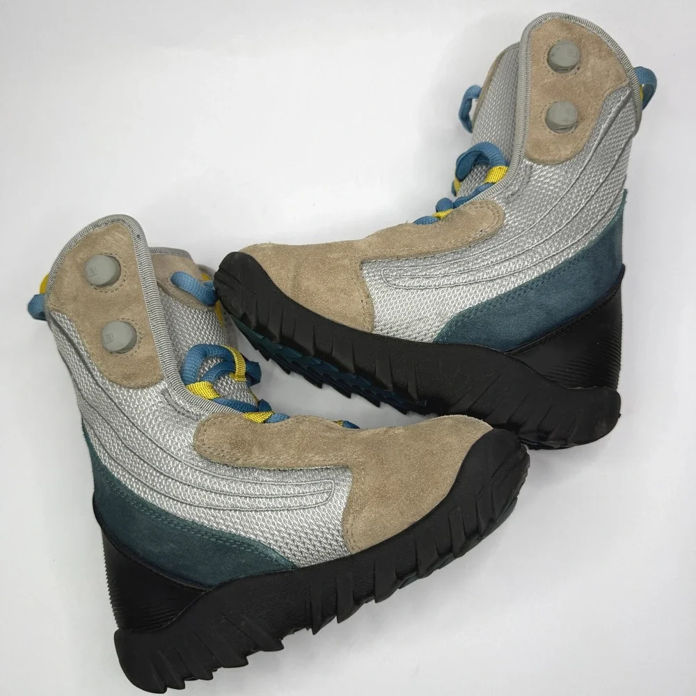 Burton Moto Snowboard Boots Kids 2 Grey Blue Yellow Lace Up